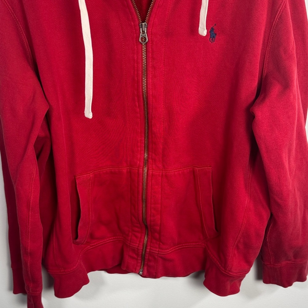 Vintage Polo Ralph Lauren Thermal Full Zip Hoodie Mens Waffle Knit Red 90s XXL - Picture 4 of 9